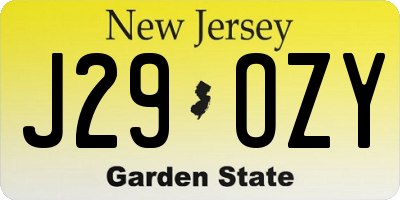 NJ license plate J29OZY