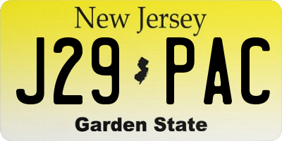 NJ license plate J29PAC