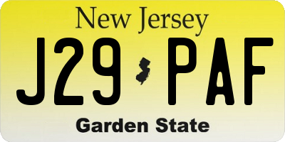 NJ license plate J29PAF