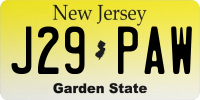 NJ license plate J29PAW