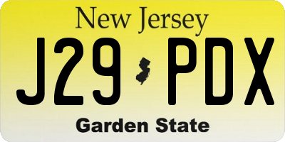 NJ license plate J29PDX