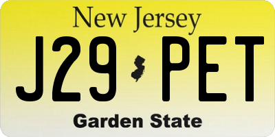 NJ license plate J29PET