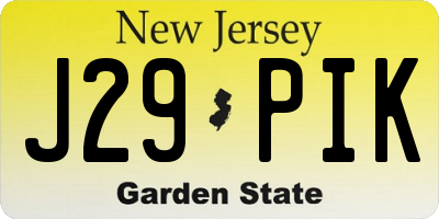 NJ license plate J29PIK