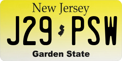NJ license plate J29PSW