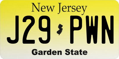 NJ license plate J29PWN