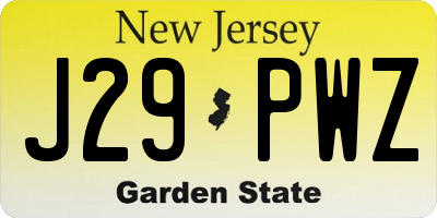 NJ license plate J29PWZ