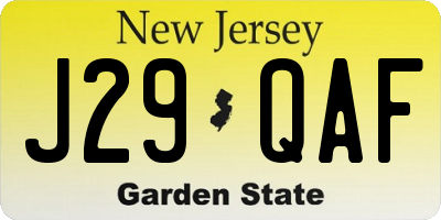 NJ license plate J29QAF