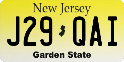 NJ license plate J29QAI