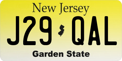 NJ license plate J29QAL