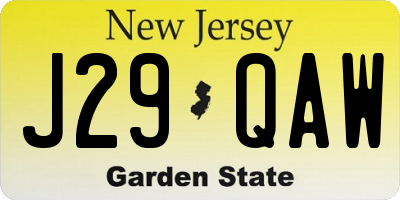 NJ license plate J29QAW