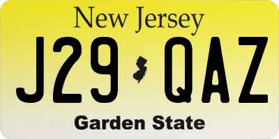 NJ license plate J29QAZ