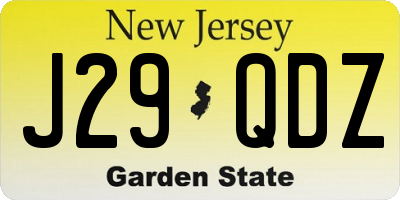 NJ license plate J29QDZ