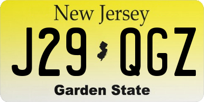 NJ license plate J29QGZ