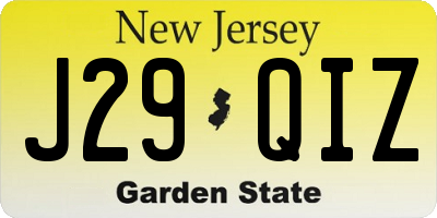 NJ license plate J29QIZ