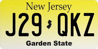 NJ license plate J29QKZ
