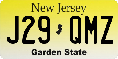 NJ license plate J29QMZ