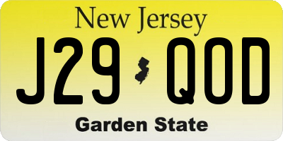 NJ license plate J29QOD