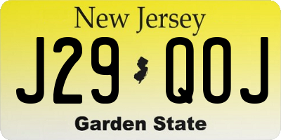 NJ license plate J29QOJ