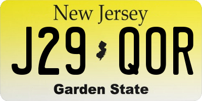NJ license plate J29QOR