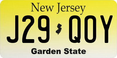 NJ license plate J29QOY