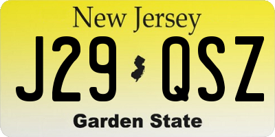 NJ license plate J29QSZ