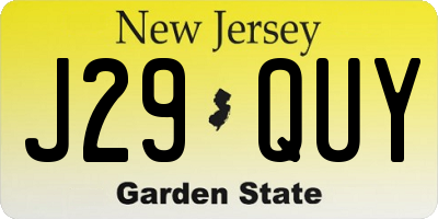 NJ license plate J29QUY