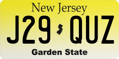 NJ license plate J29QUZ