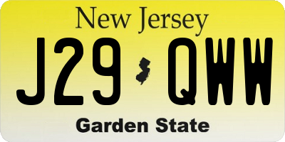 NJ license plate J29QWW