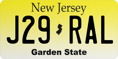 NJ license plate J29RAL