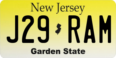 NJ license plate J29RAM