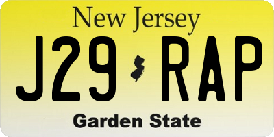 NJ license plate J29RAP