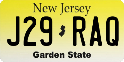NJ license plate J29RAQ