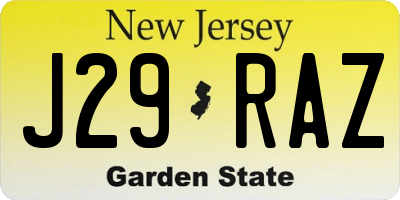 NJ license plate J29RAZ