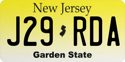 NJ license plate J29RDA