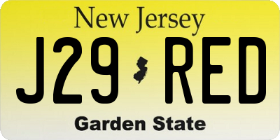 NJ license plate J29RED