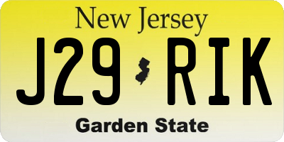 NJ license plate J29RIK