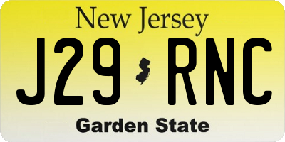 NJ license plate J29RNC
