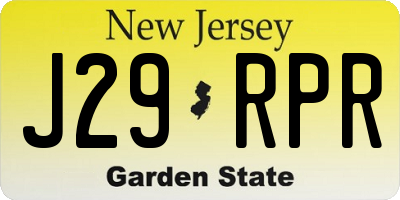 NJ license plate J29RPR