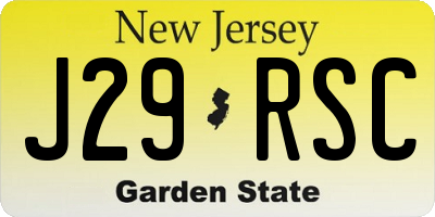 NJ license plate J29RSC