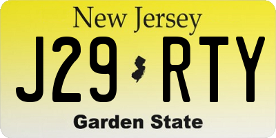 NJ license plate J29RTY