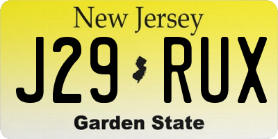 NJ license plate J29RUX