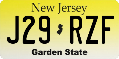 NJ license plate J29RZF