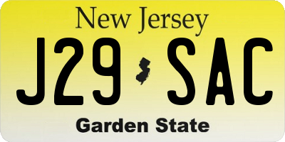 NJ license plate J29SAC