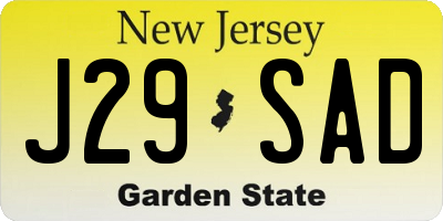 NJ license plate J29SAD
