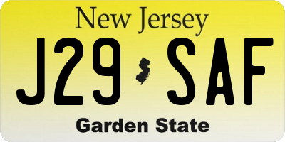 NJ license plate J29SAF