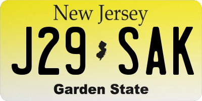 NJ license plate J29SAK