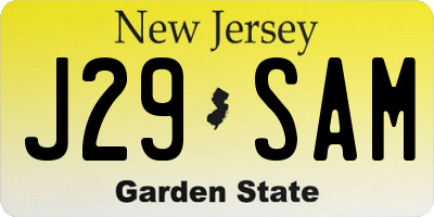 NJ license plate J29SAM