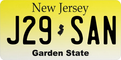 NJ license plate J29SAN