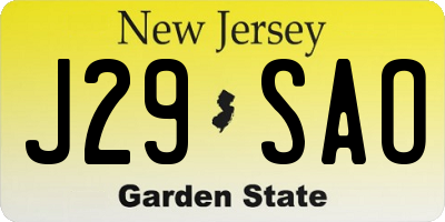 NJ license plate J29SAO