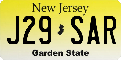 NJ license plate J29SAR